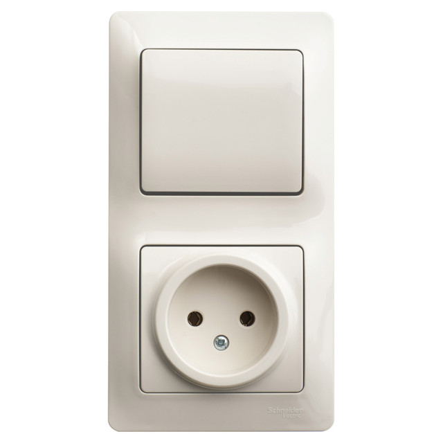 блок 1-клавишный выключатель и розетка SYSTEME ELECTRIC Glossa б/з бежевый