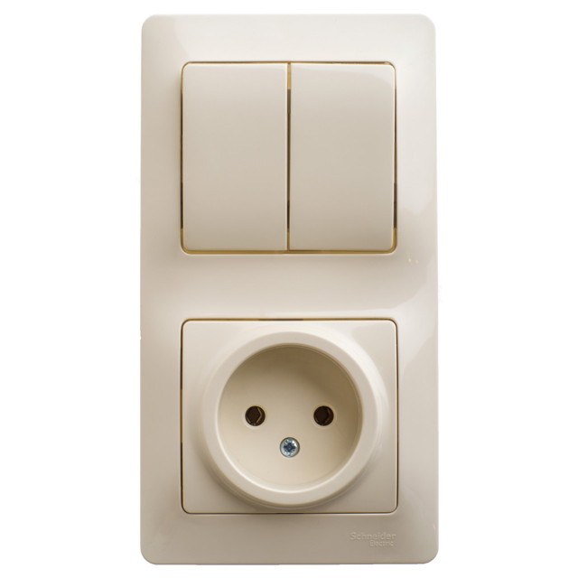 блок 2-клавишный выключатель и розетка SYSTEME ELECTRIC Glossa б/з бежевый
